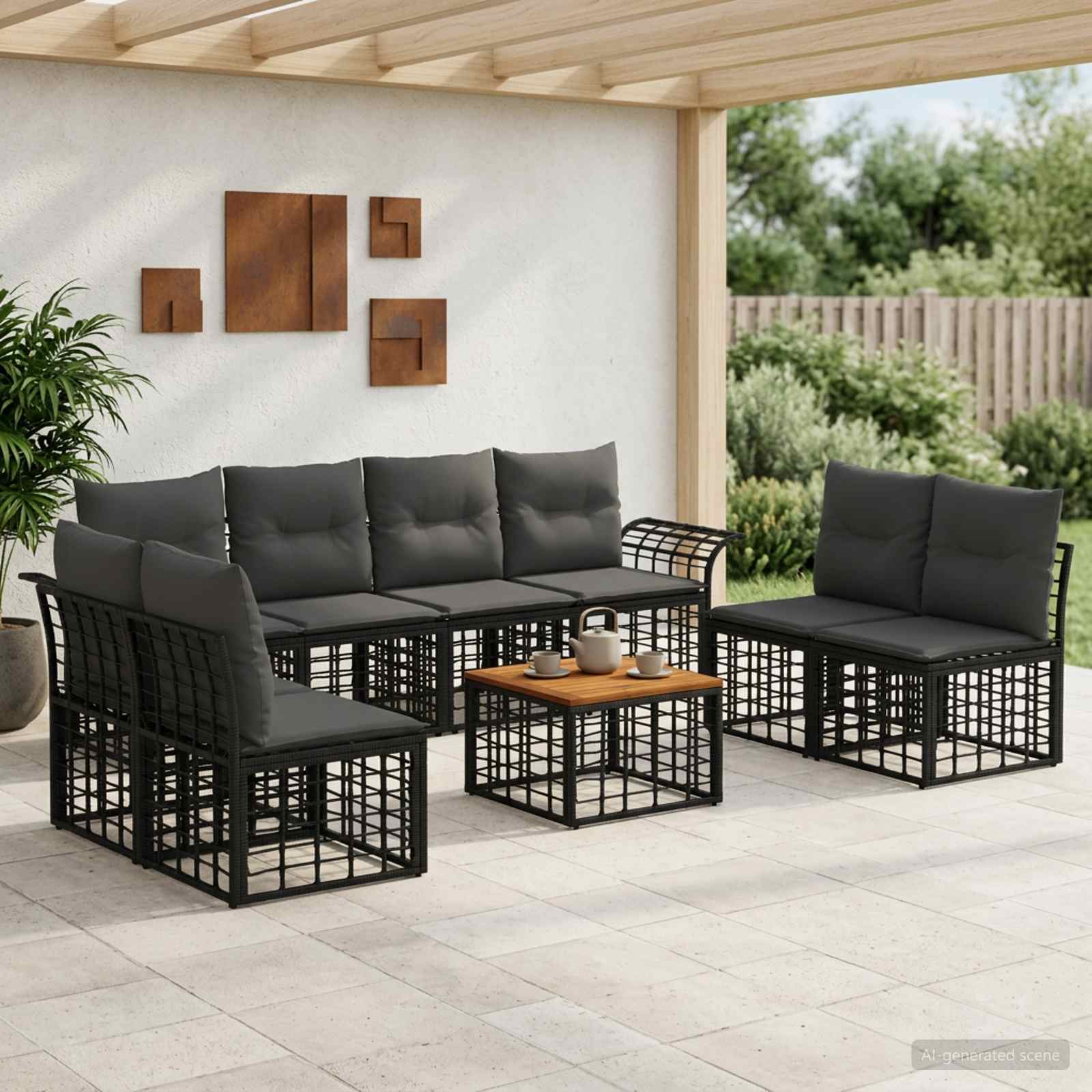 Buiten bankenset 9 pcs Zwart en Donkergrijs Polyester – afbeelding 1