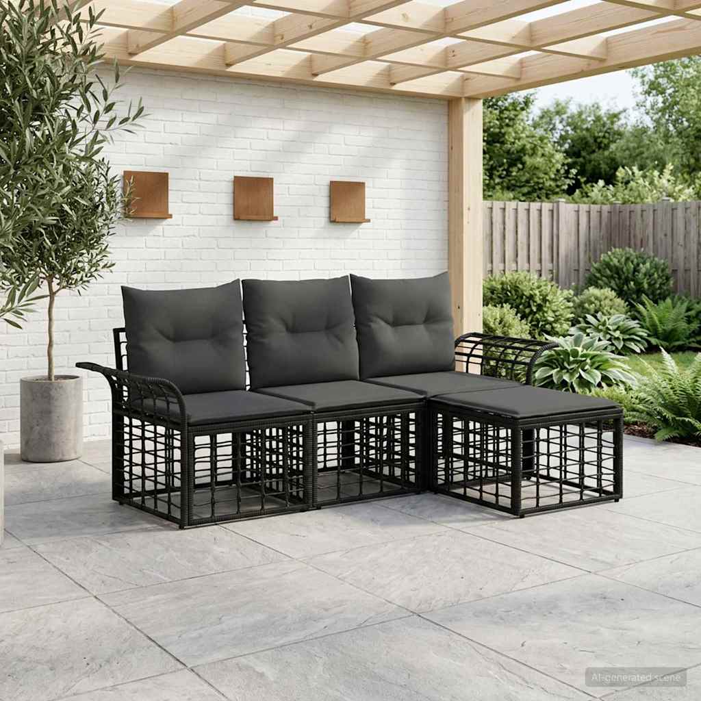 Buiten bankenset 4 pcs Zwart en Donkergrijs Polyester – afbeelding 1