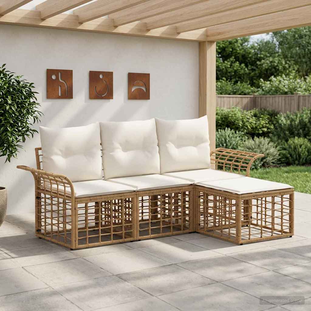 Buiten bankenset 4 pcs Natuurlijk en Crème Wit Polyester – afbeelding 1