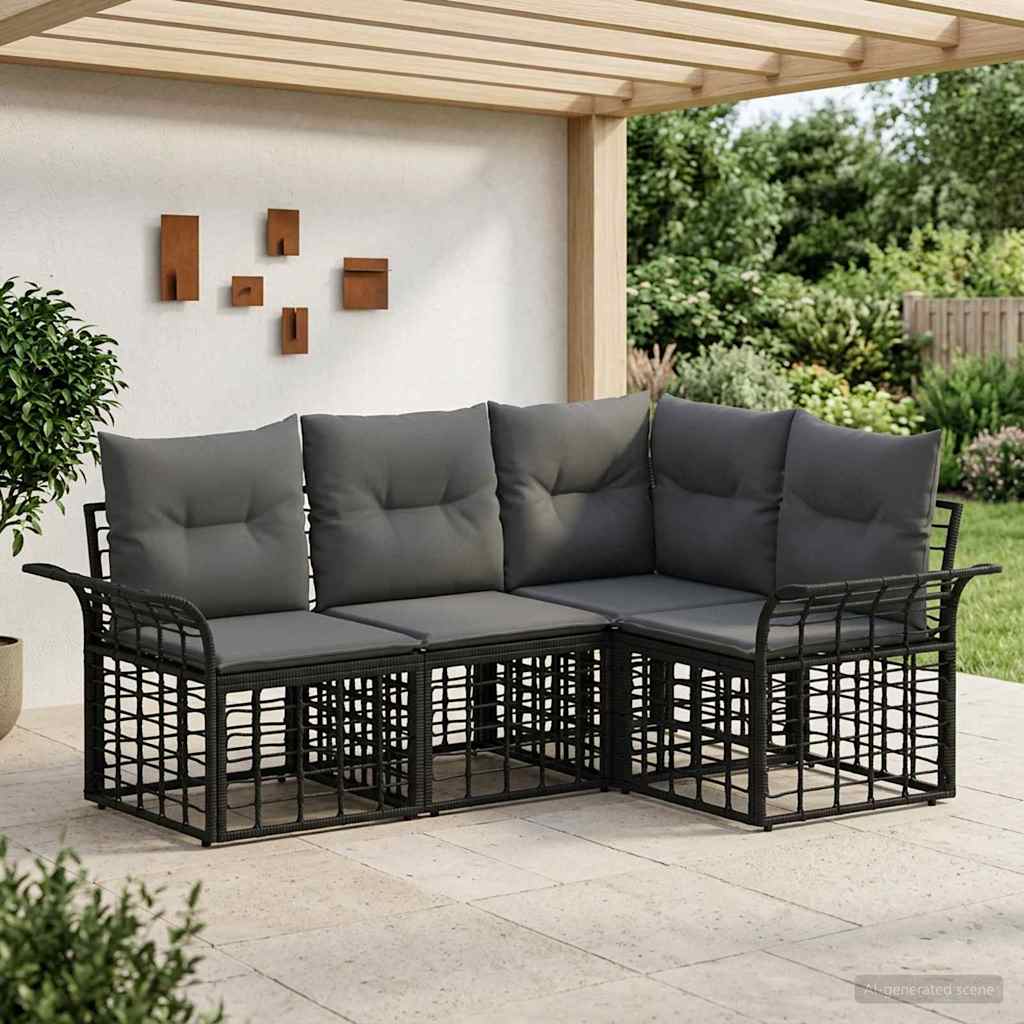 Buiten bankenset 4 pcs Zwart en Donkergrijs Polyester – afbeelding 1