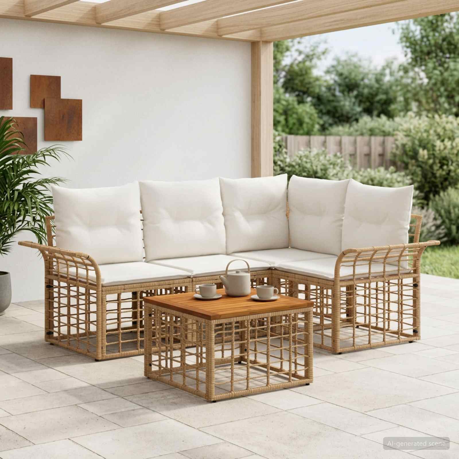 Buiten bankenset 5 pcs Natuurlijk en Crème Wit Polyester – afbeelding 1