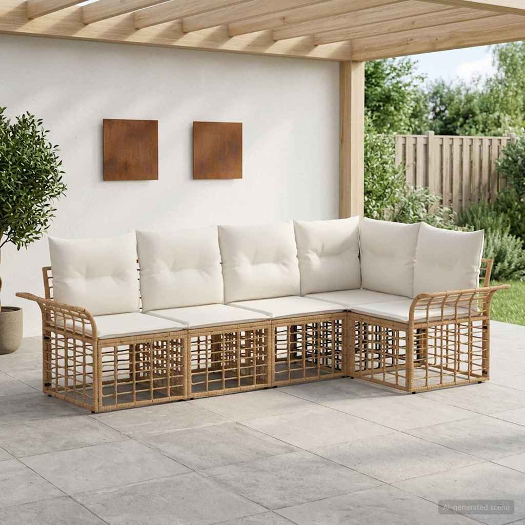 Buiten bankenset 5 pcs Natuurlijk en Crème Wit Polyester – afbeelding 1