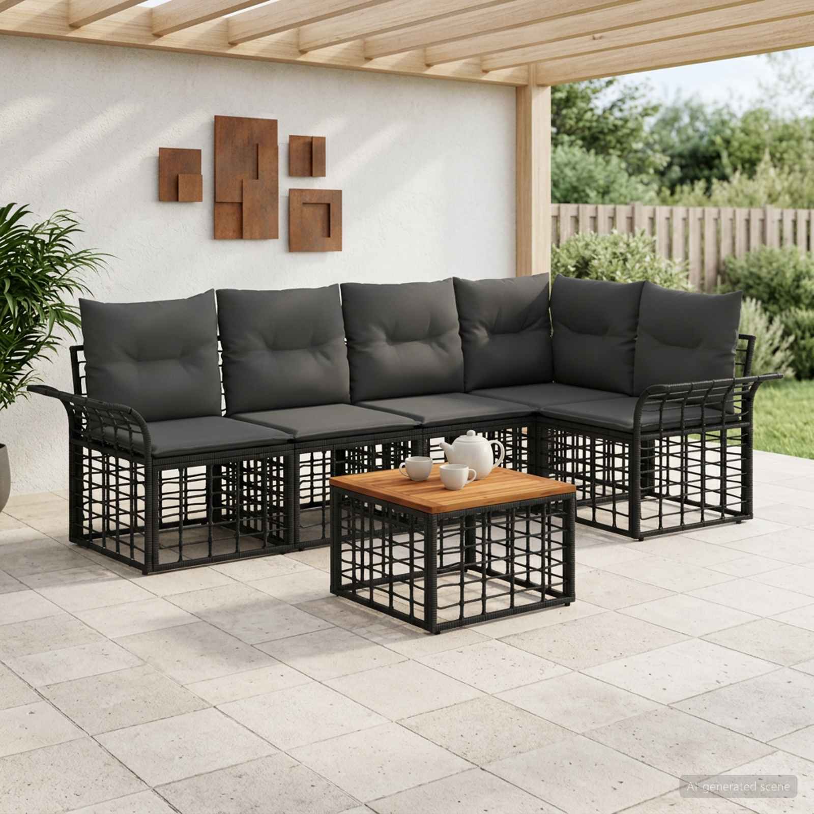 Buiten bankenset 6 pcs Zwart en Donkergrijs Polyester – afbeelding 1