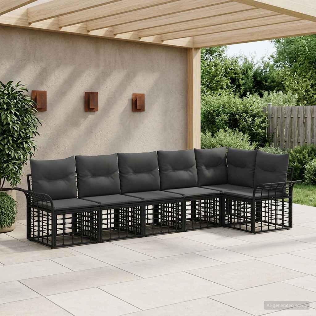 Buiten bankenset 6 pcs Zwart en Donkergrijs Polyester – afbeelding 1