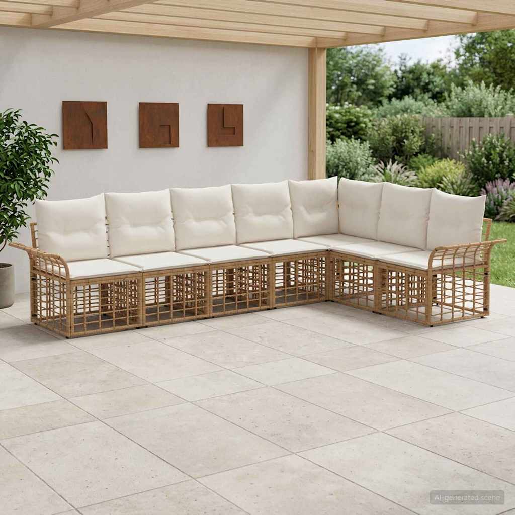 Buiten bankenset 7 pcs Natuurlijk en Crème Wit Polyester