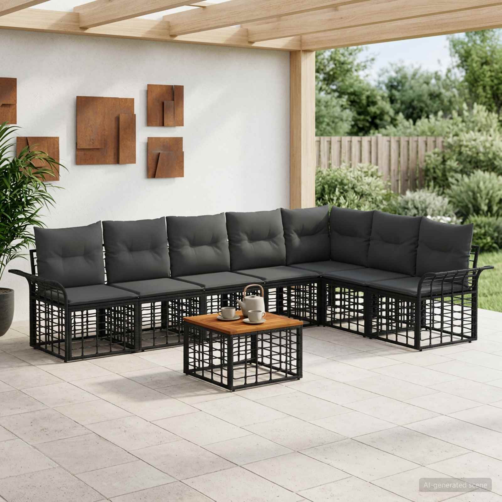 Buiten bankenset 8 pcs Zwart en Donkergrijs Polyester – afbeelding 1