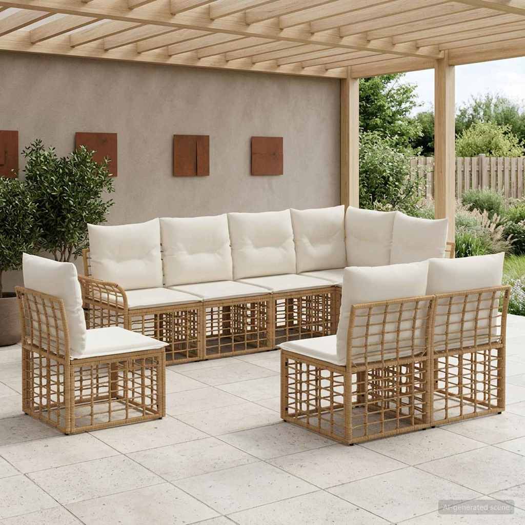 Buiten bankenset 8 pcs Natuurlijk en Crème Wit Polyester – afbeelding 1