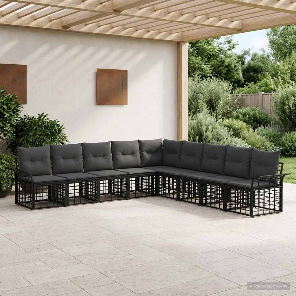 Buiten bankenset 9 pcs Zwart en Donkergrijs Polyester