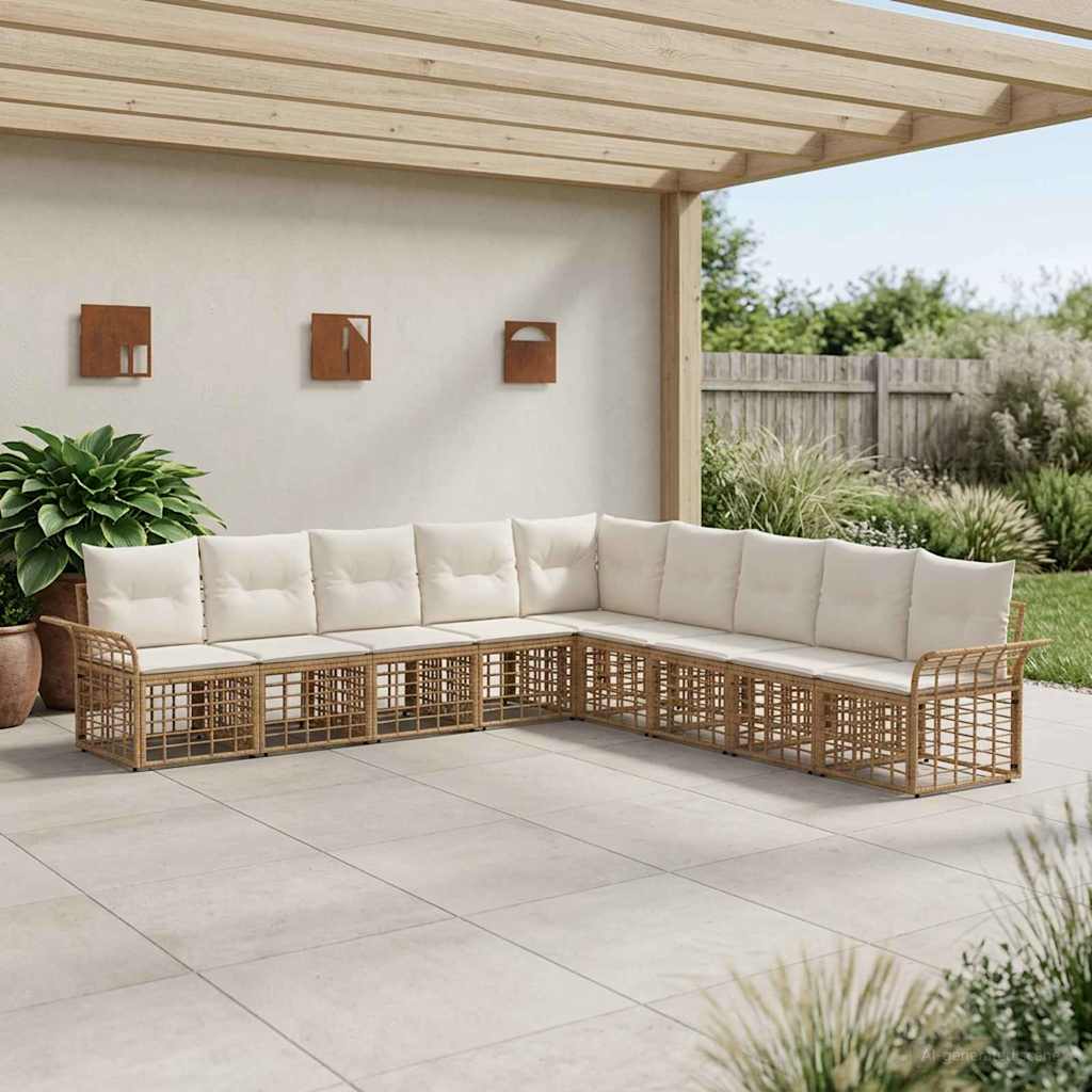 Buiten bankenset 9 pcs Natuurlijk en Crème Wit Polyester – afbeelding 1