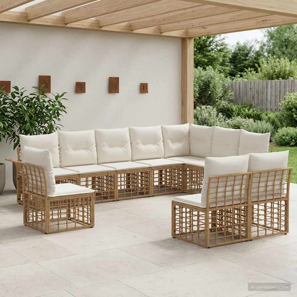 Buiten bankenset 10 pcs Natuurlijk en Crème Wit Polyester