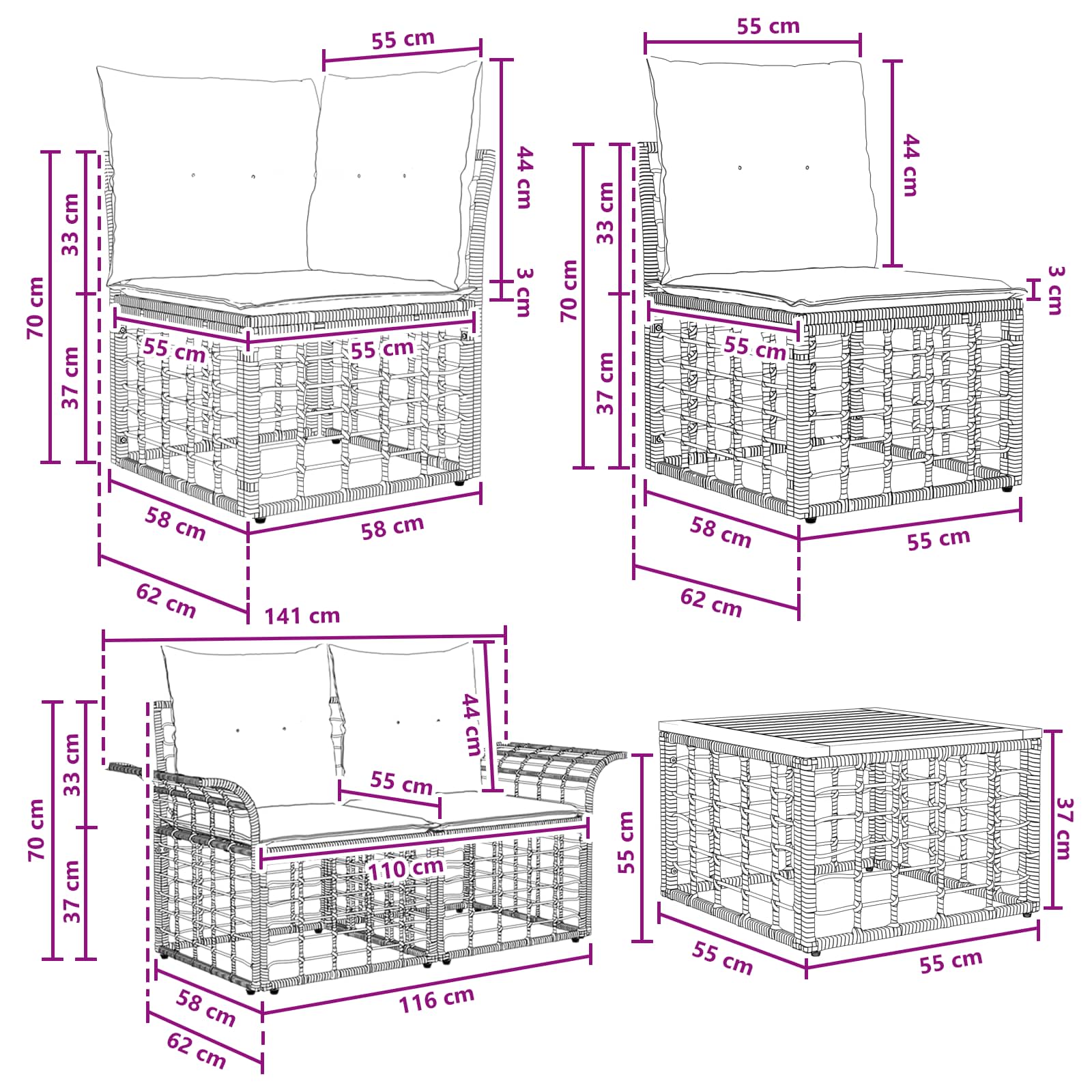Buiten bankenset 12 pcs Zwart en Donkergrijs Polyester – afbeelding 10