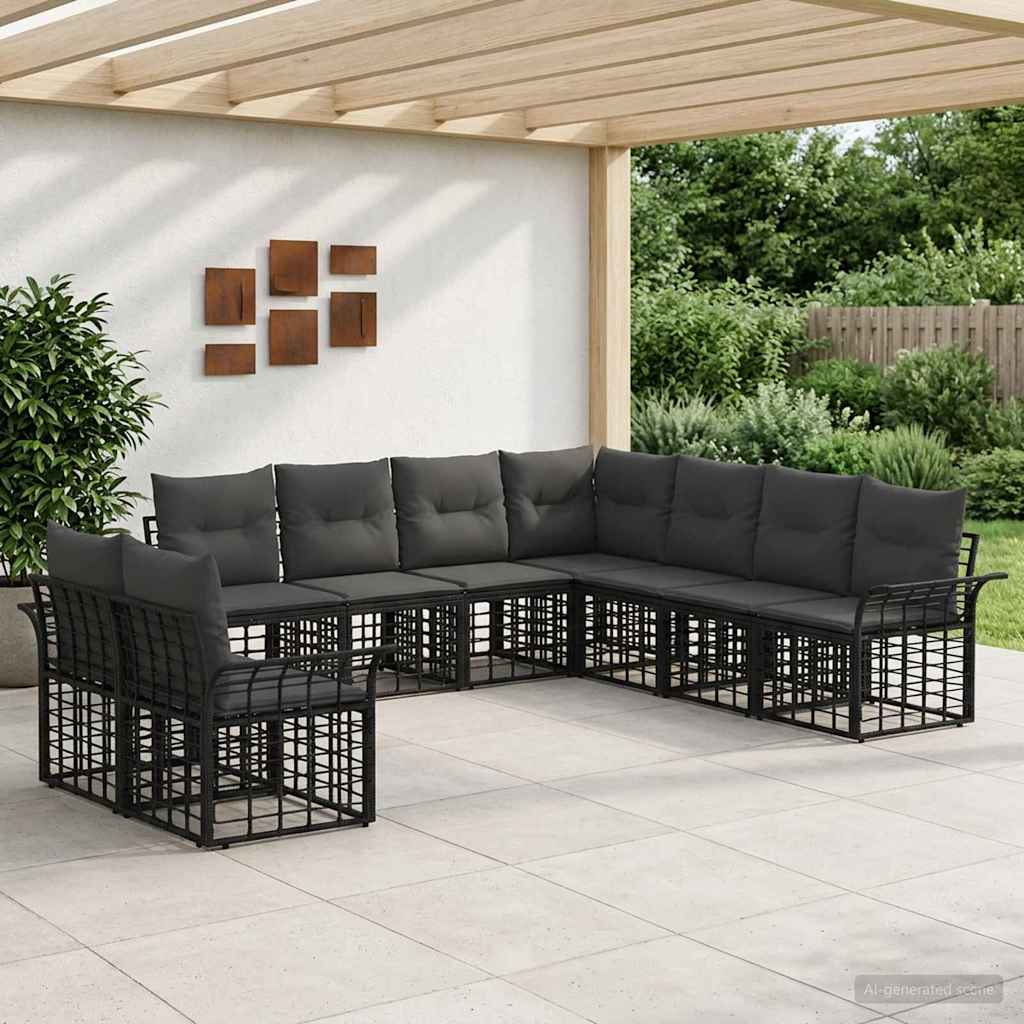 Buiten bankenset 9 pcs Zwart en Donkergrijs Polyester – afbeelding 1