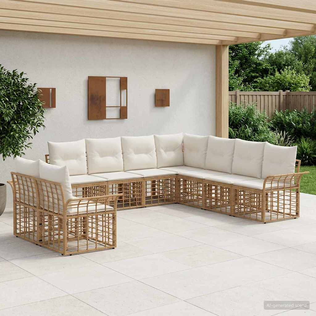 Buiten bankenset 9 pcs Natuurlijk en Crème Wit Polyester – afbeelding 1