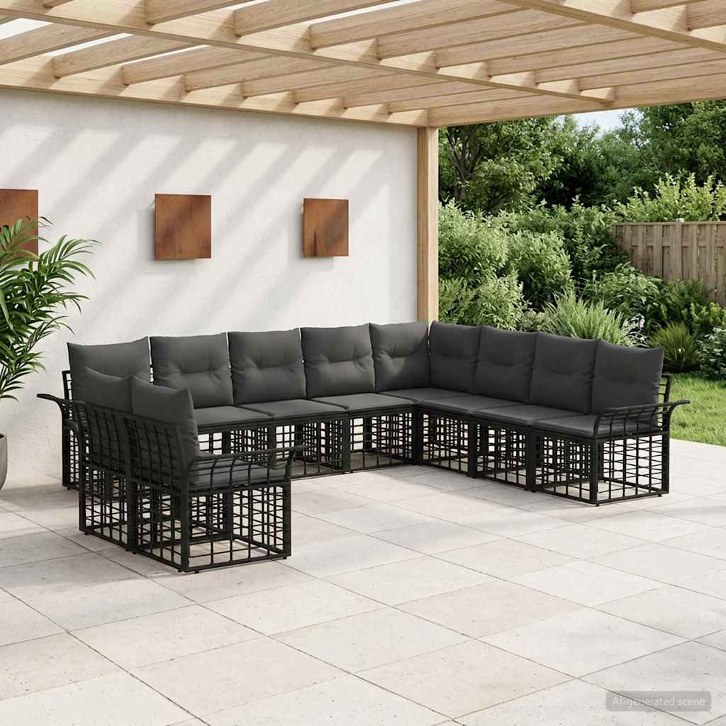 Buiten bankenset 10 pcs Zwart en Donkergrijs Polyester