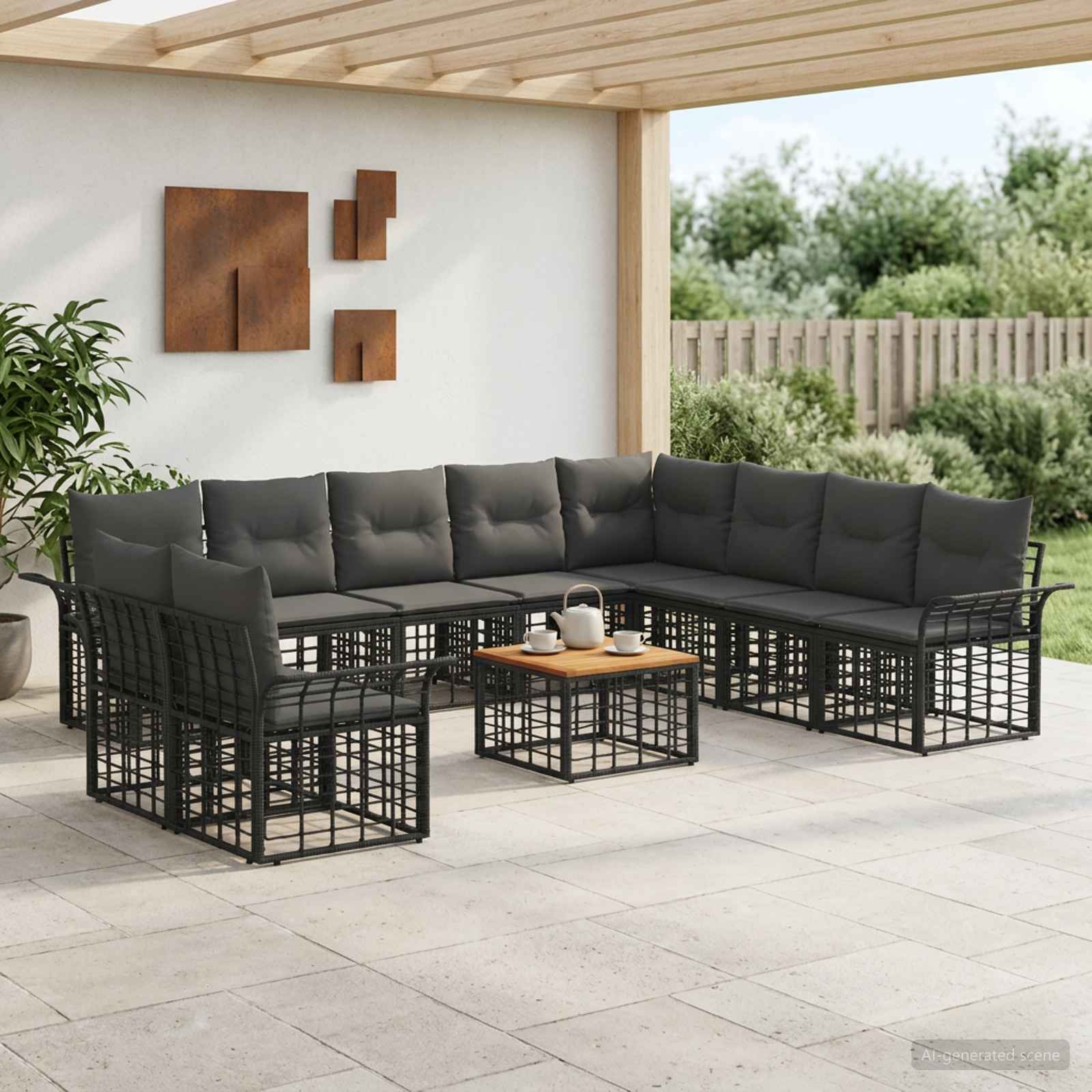 Buiten bankenset 11 pcs Zwart en Donkergrijs Polyester – afbeelding 1