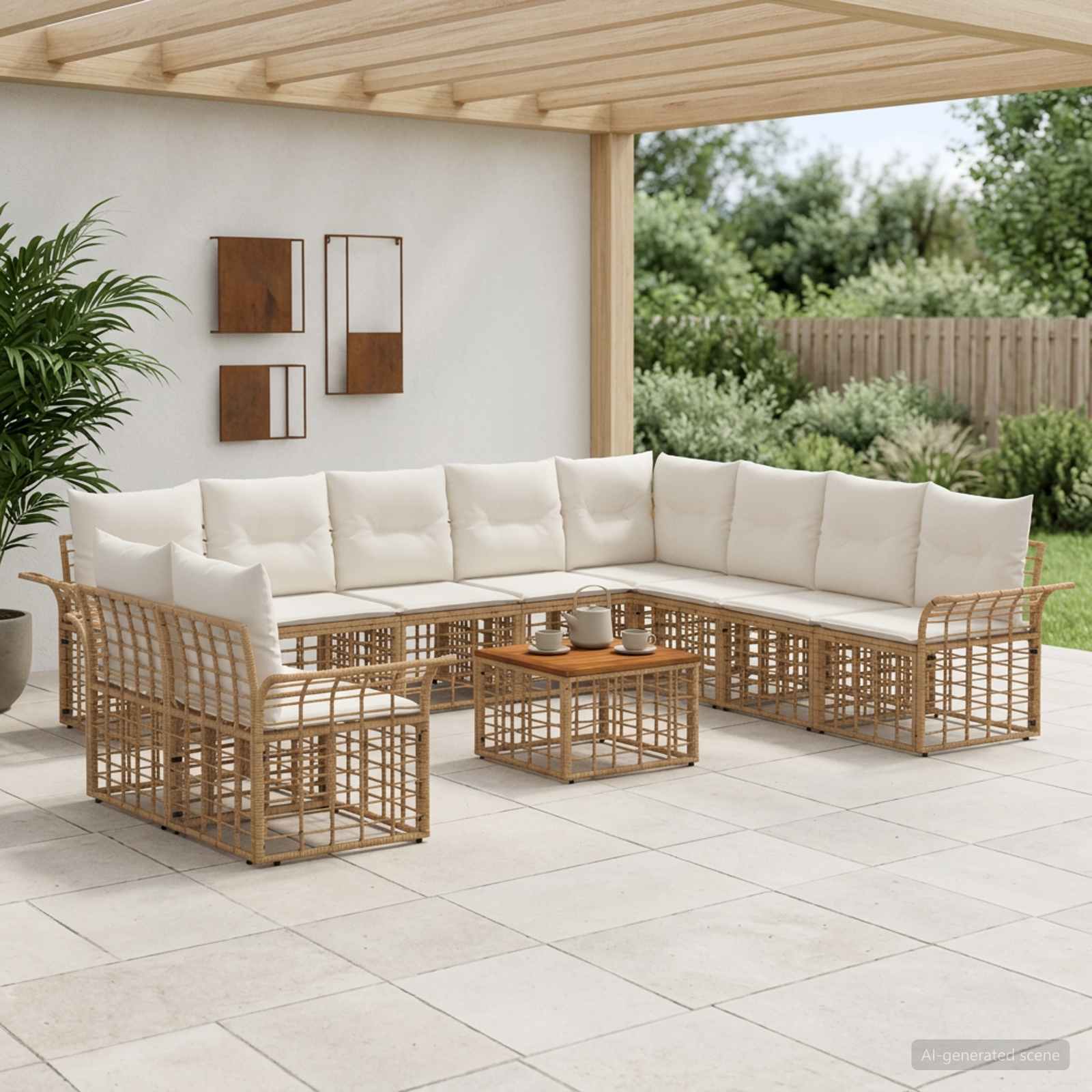 Buiten bankenset 11 pcs Natuurlijk en Crème Wit Polyester – afbeelding 1