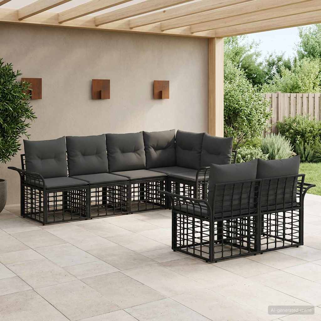 Buiten bankenset 7 pcs Zwart en Donkergrijs Polyester – afbeelding 1