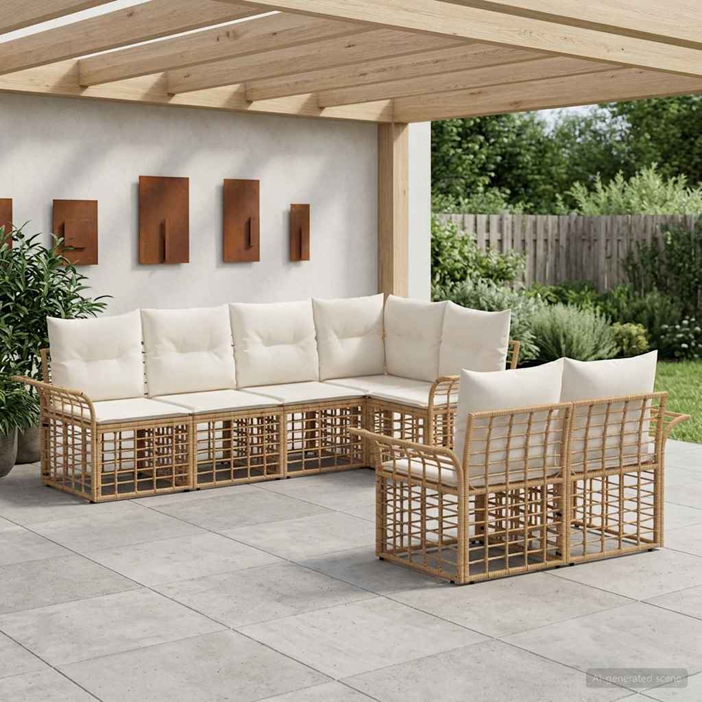 Buiten bankenset 7 pcs Natuurlijk en Crème Wit Polyester – afbeelding 1