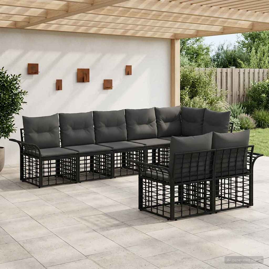 Buiten bankenset 8 pcs Zwart en Donkergrijs poly rattan – afbeelding 1