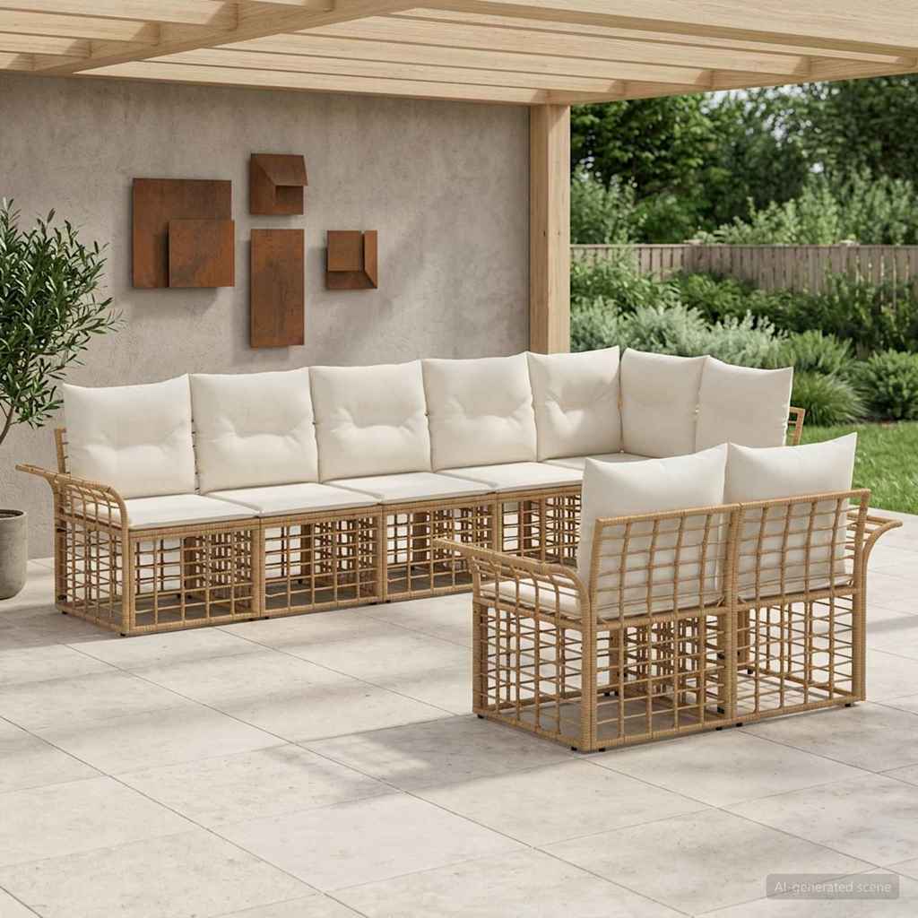Buiten bankenset 8 pcs Natuurlijk en Crème Wit poly rattan – afbeelding 1
