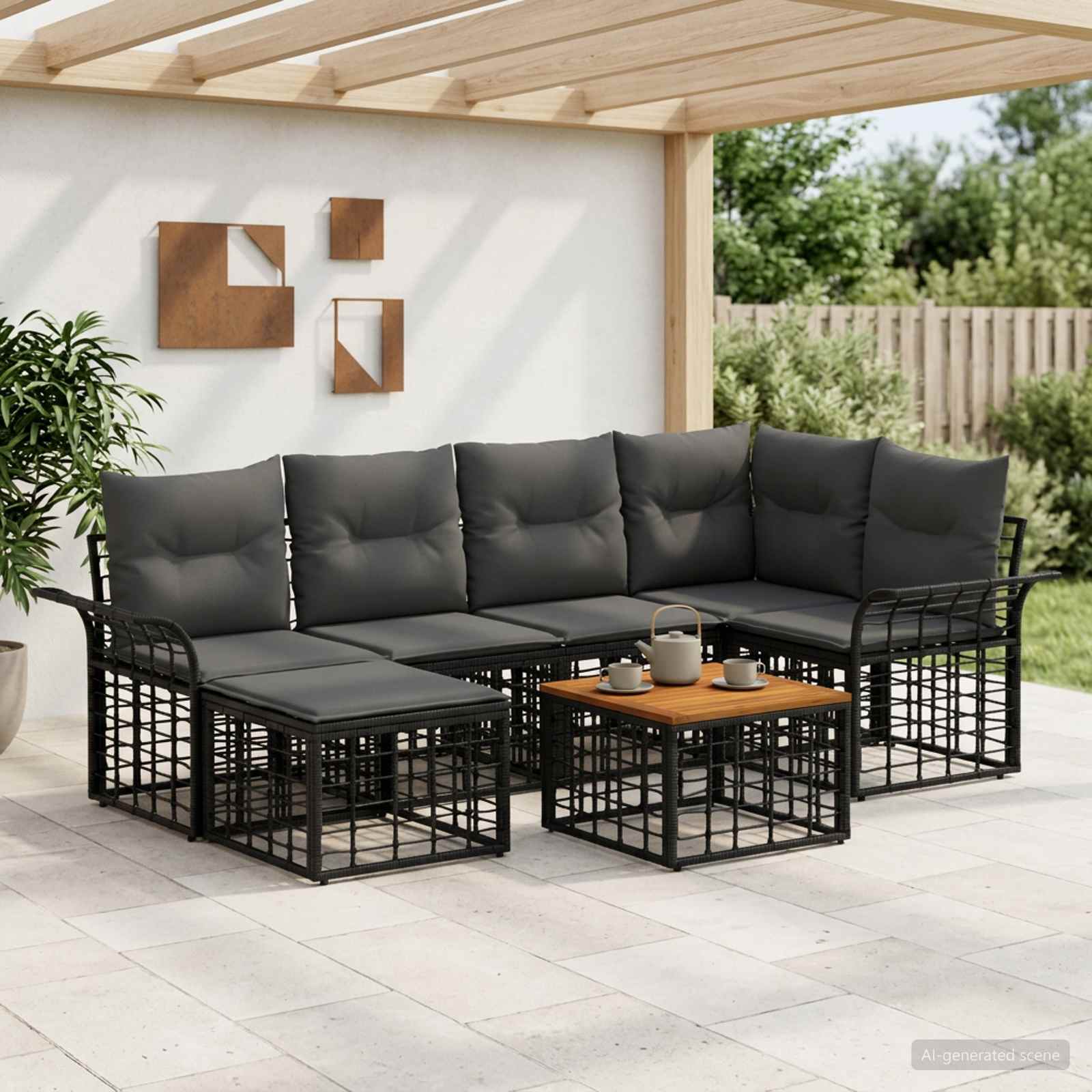 Buiten bankenset 7 pcs Zwart en Donkergrijs Polyester – afbeelding 1
