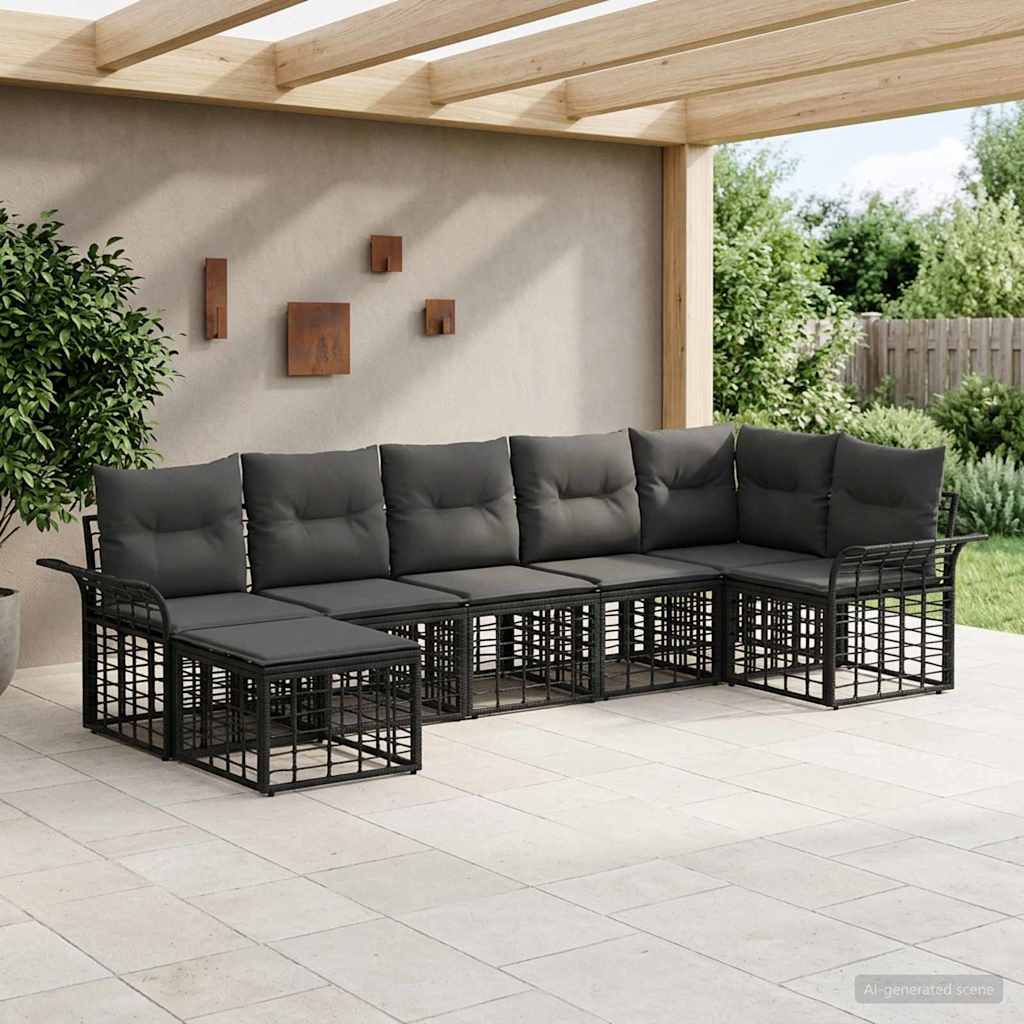 Buiten bankenset 7 pcs Zwart en Donkergrijs Polyester