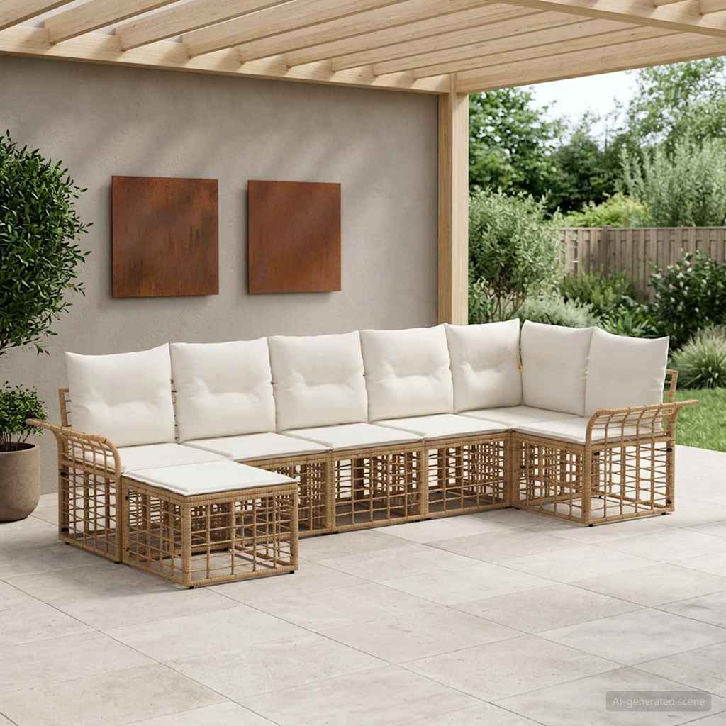 Buiten bankenset 7 pcs Natuurlijk en Crème Wit Polyester – afbeelding 1