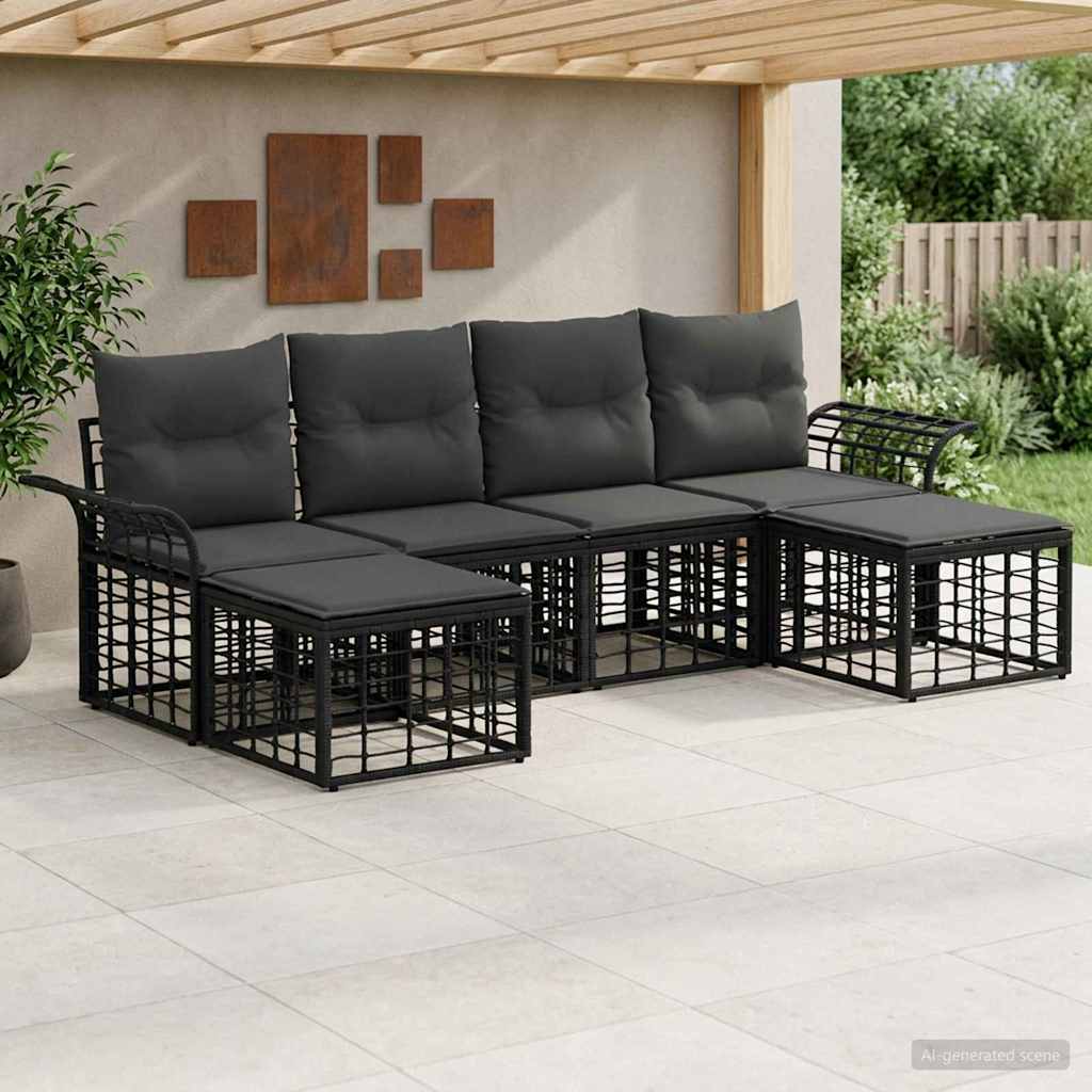 Buiten bankenset 6 pcs Zwart en Donkergrijs Polyester