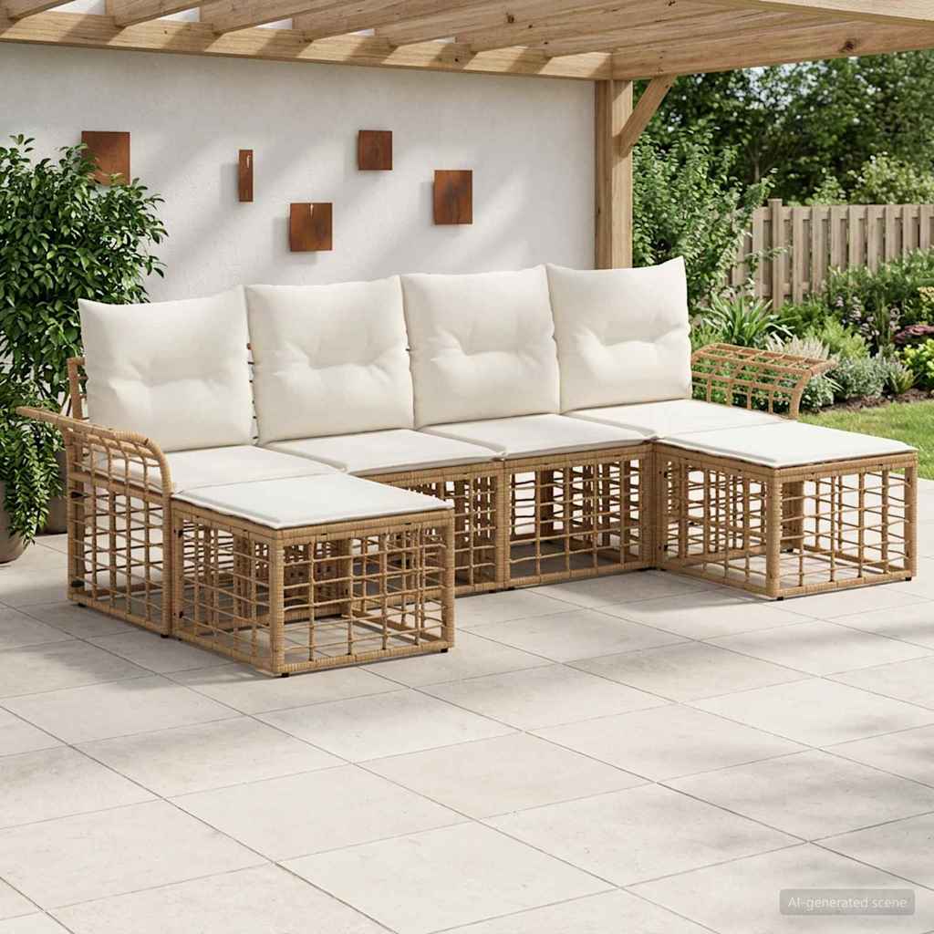 Buiten bankenset 6 pcs Natuurlijk en Crème Wit Polyester – afbeelding 1