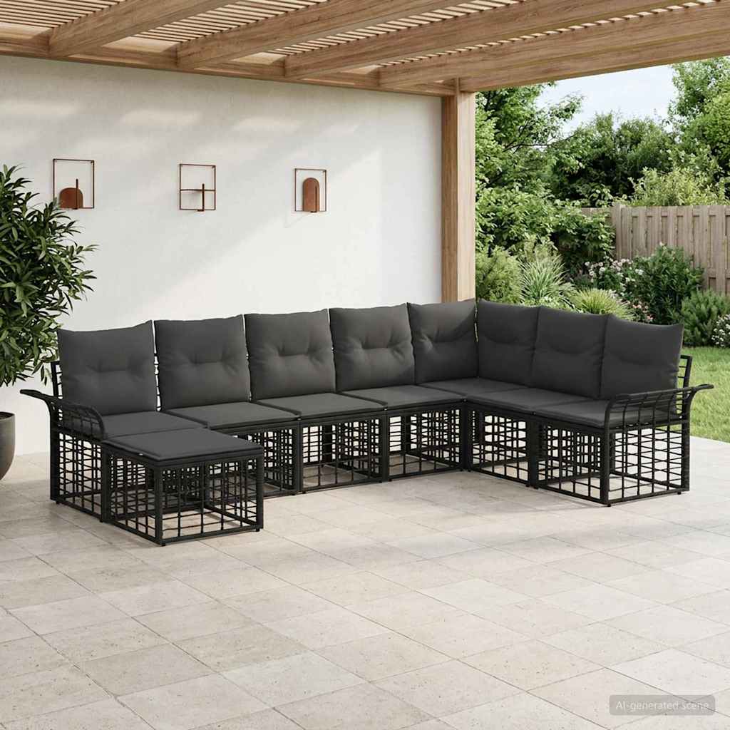 Buiten bankenset 8 pcs Zwart en Donkergrijs Polyester – afbeelding 1