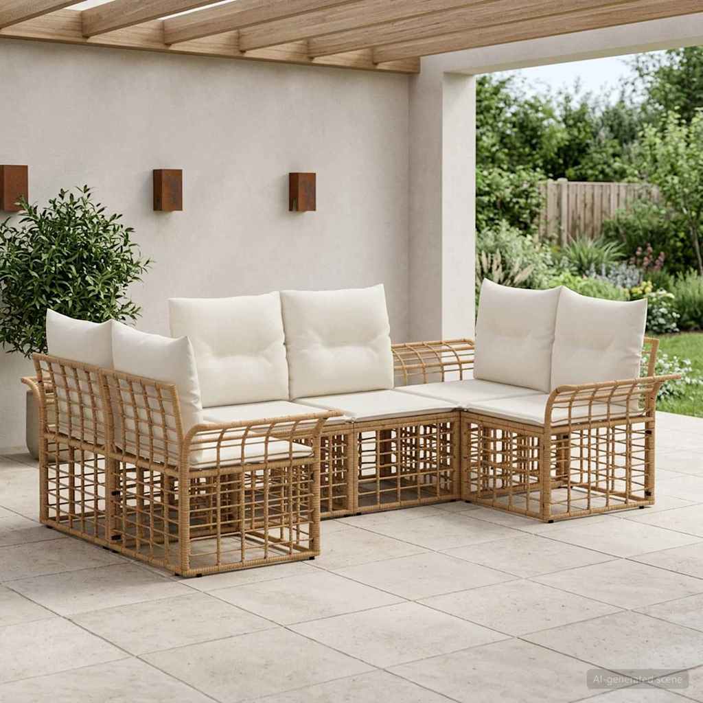 Buiten bankenset 6 pcs Natuurlijk en Crème Wit Polyester – afbeelding 1