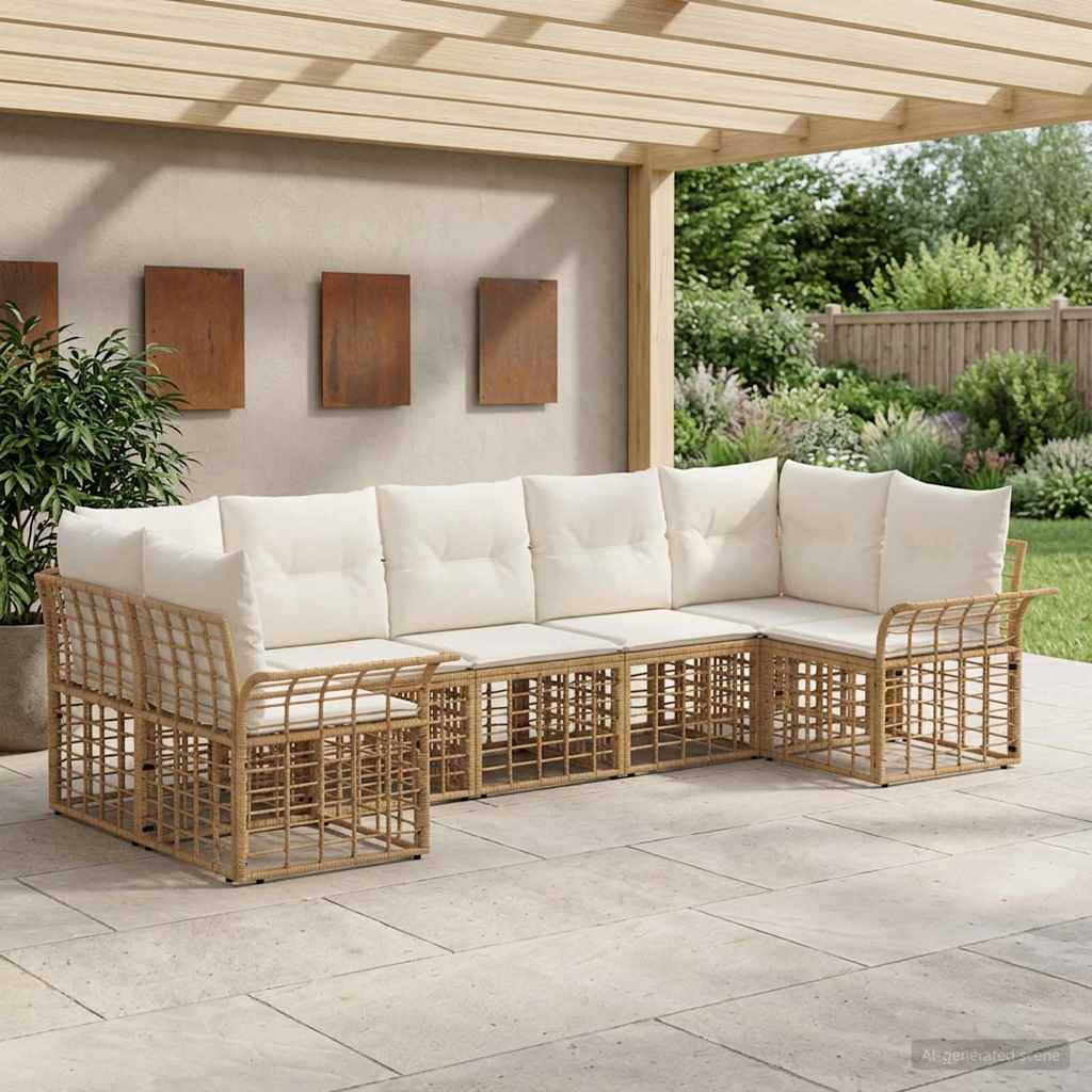 Buiten bankenset 7 pcs Natuurlijk en Crème Wit Polyester – afbeelding 1