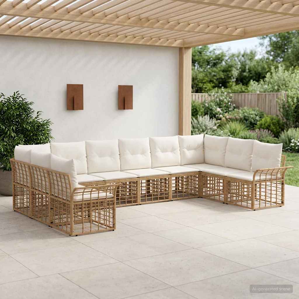 Buiten bankenset 10 pcs Natuurlijk en Crème Wit Polyester – afbeelding 1