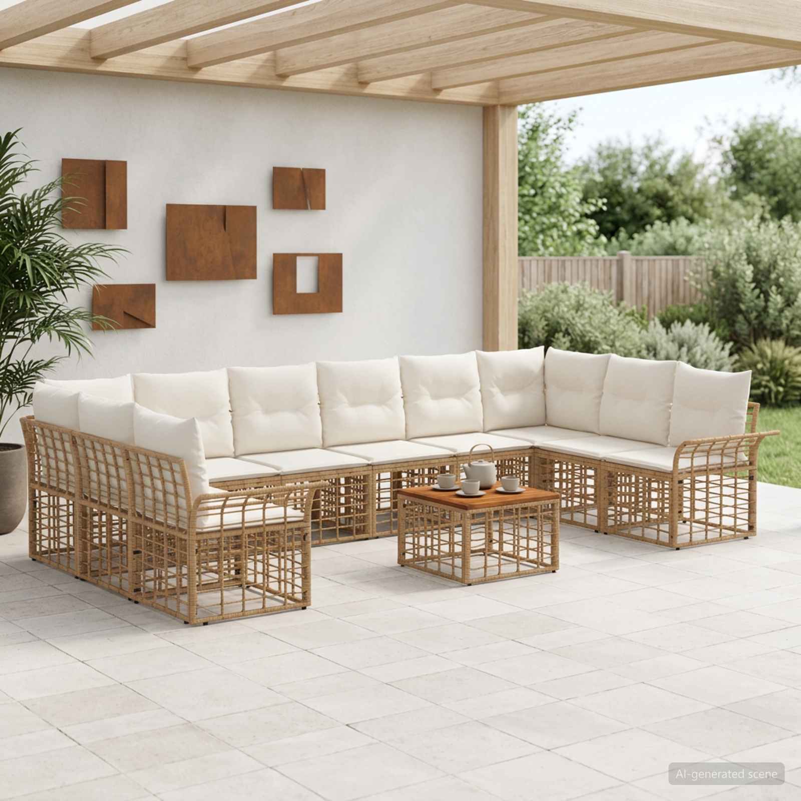 Buiten bankenset 11 pcs Natuurlijk en Crème Wit Polyester – afbeelding 1