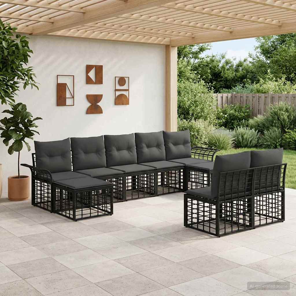 Buiten bankenset 9 pcs Zwart en Donkergrijs Polyester – afbeelding 1
