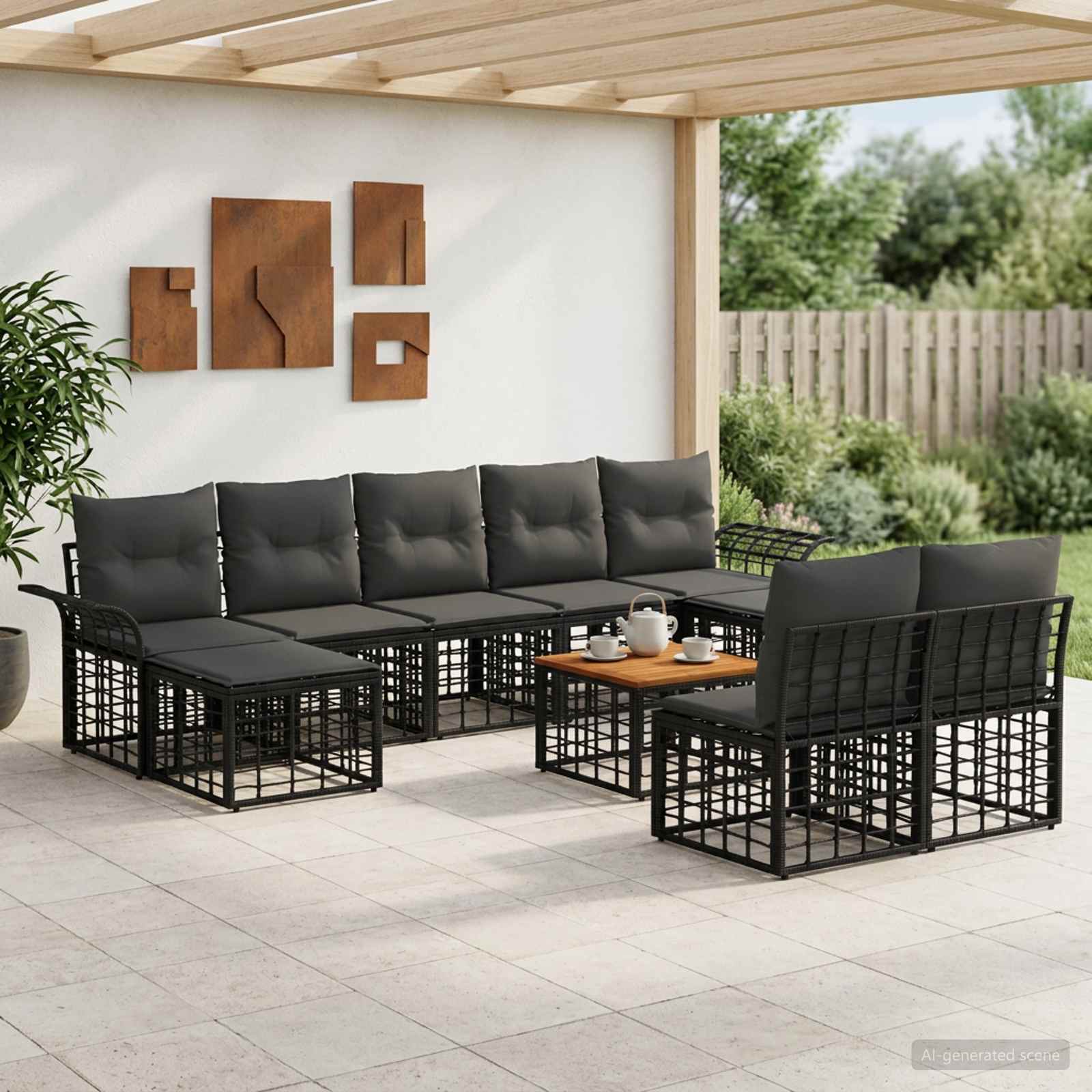 Buiten bankenset 10 pcs Zwart en Donkergrijs Polyester