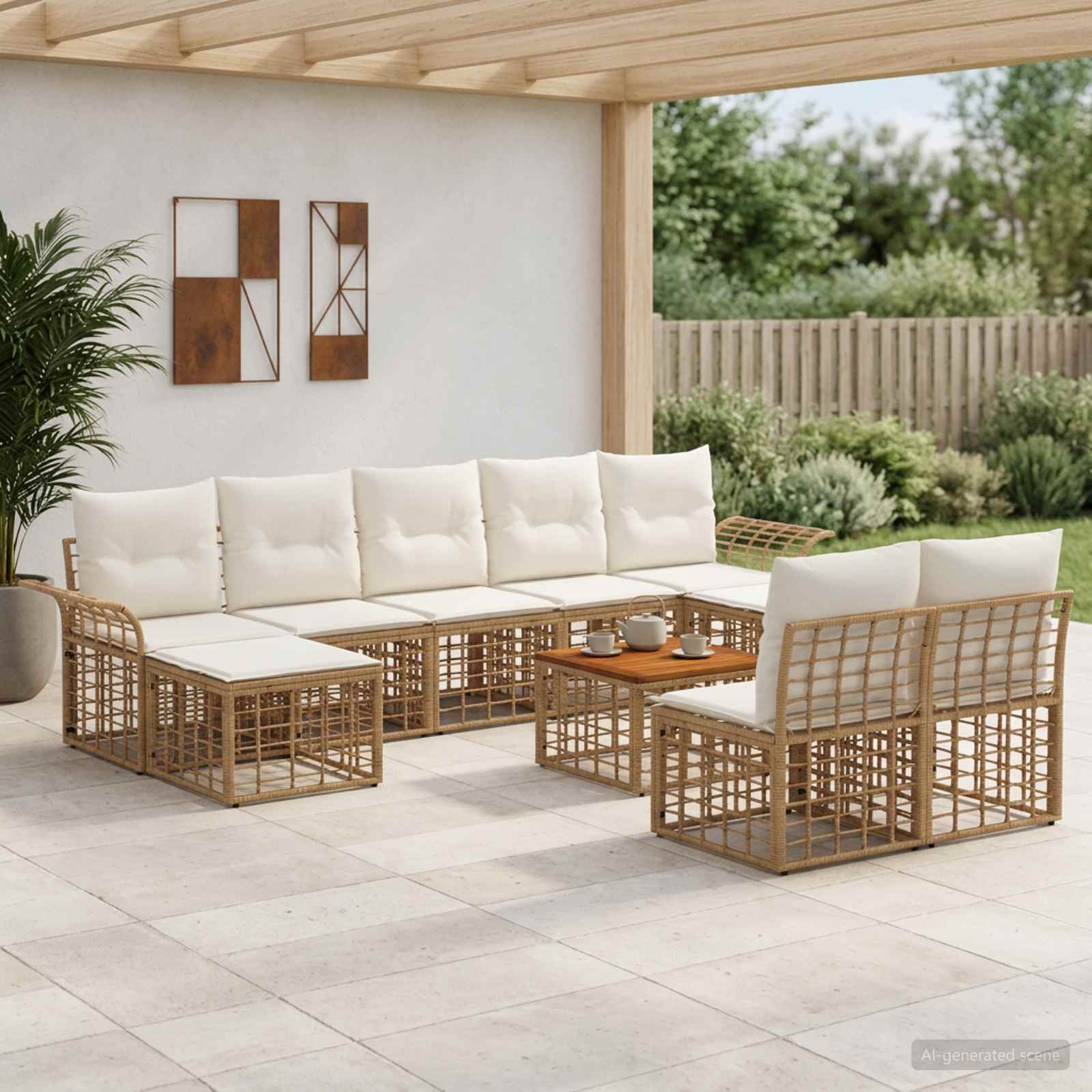 Buiten bankenset 10 pcs Natuurlijk en Crème Wit Polyester – afbeelding 1