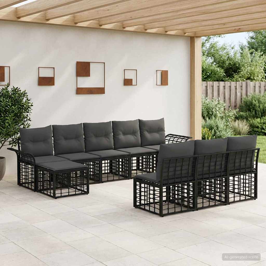 Buiten bankenset 9 pcs Zwart en Donkergrijs Polyester
