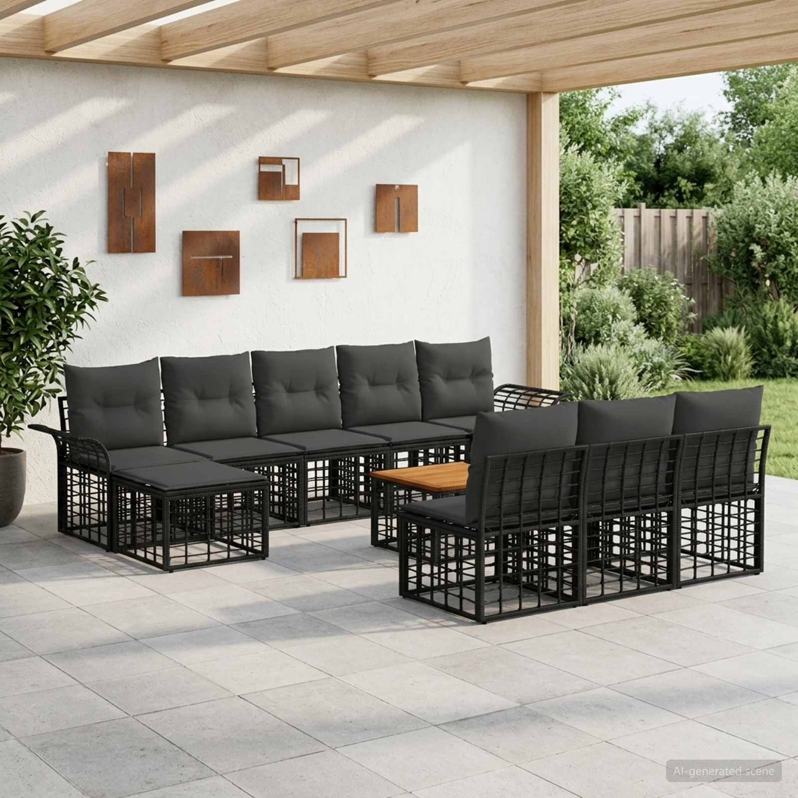 Buiten bankenset 11 pcs Zwart en Donkergrijs Polyester – afbeelding 1
