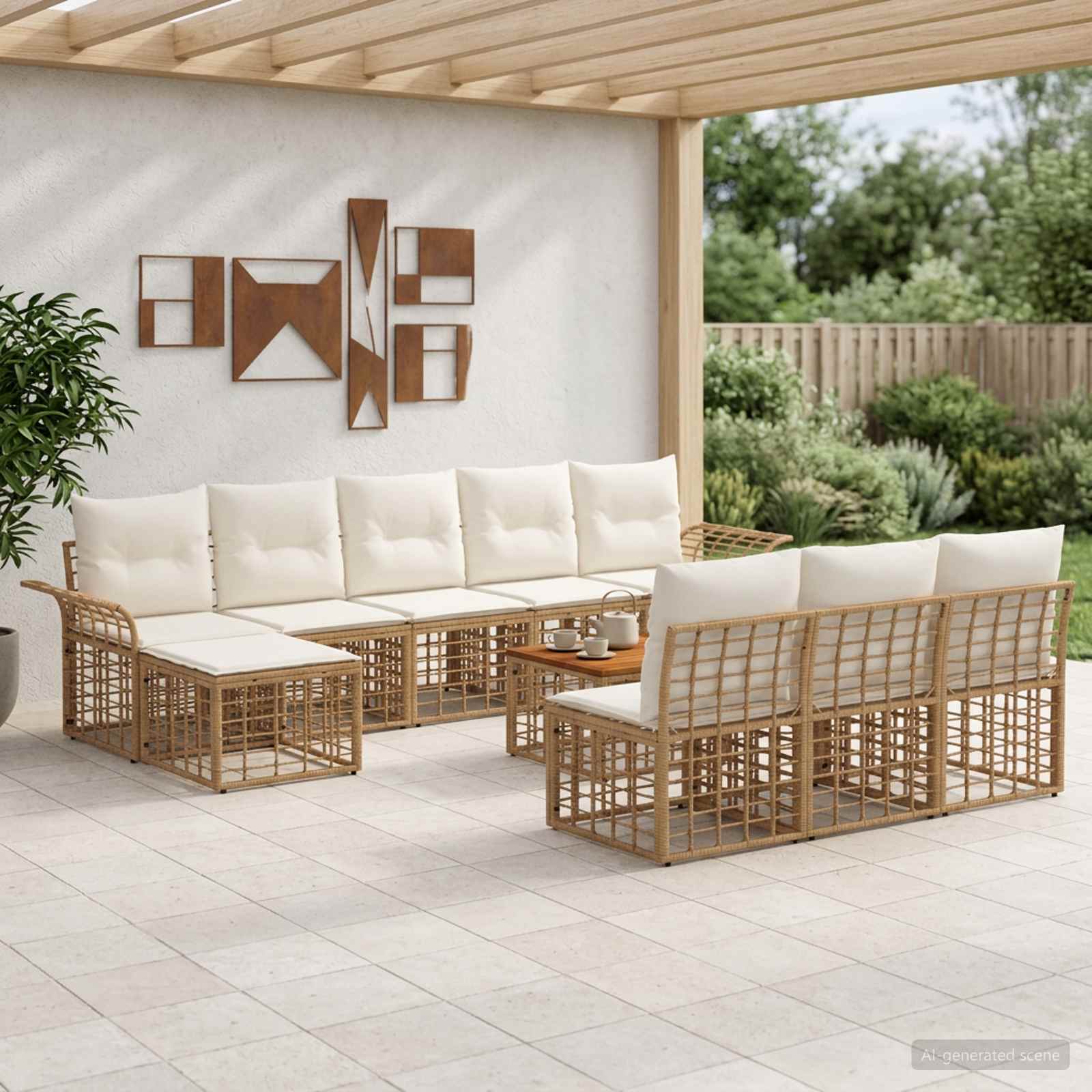 Buiten bankenset 11 pcs Natuurlijk en Crème Wit Polyester – afbeelding 1