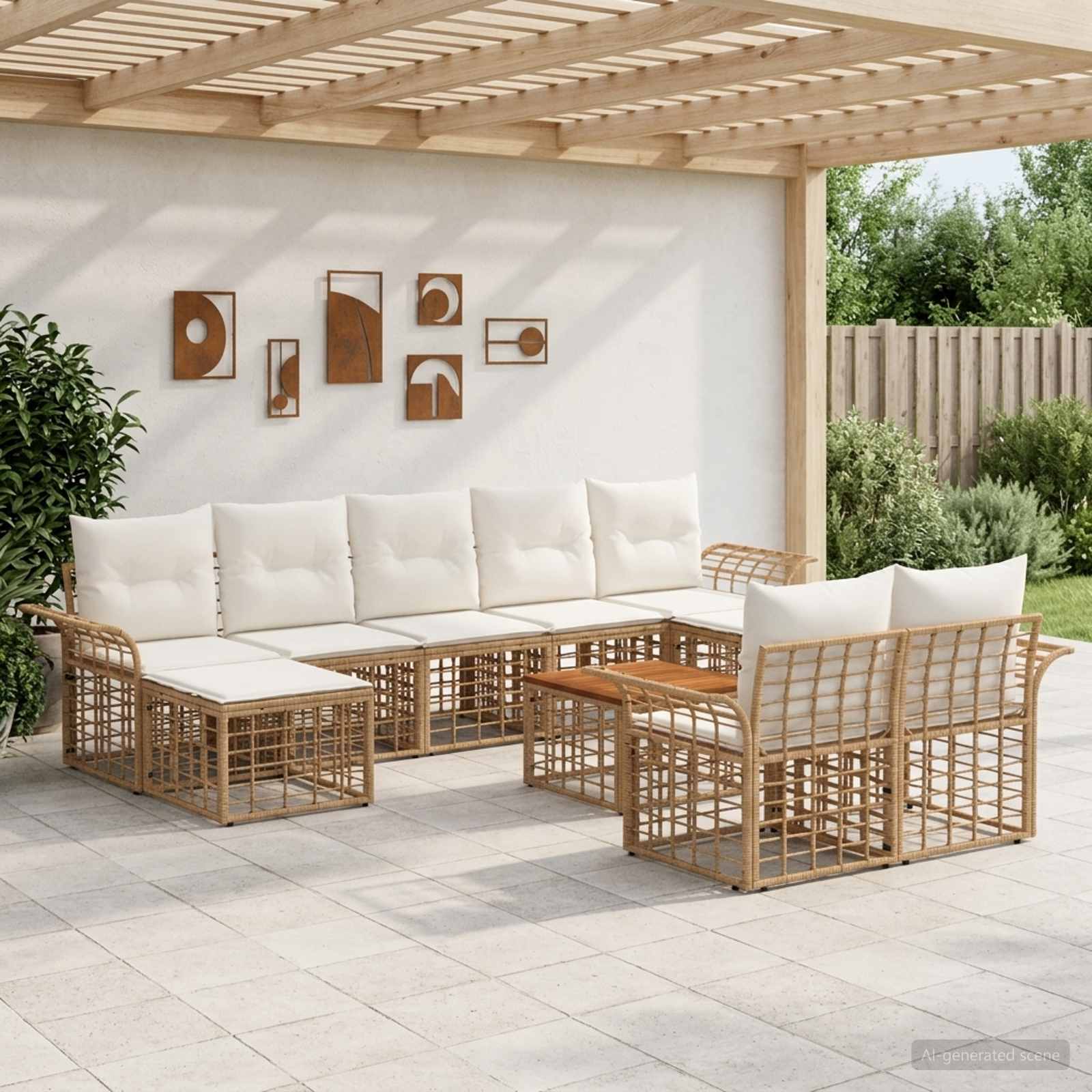 Buiten bankenset 10 pcs Natuurlijk en Crème Wit Polyester – afbeelding 1