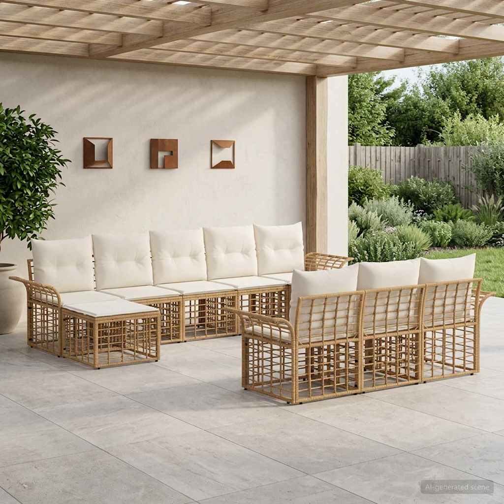 Buiten bankenset 10 pcs Natuurlijk en Crème Wit Polyester – afbeelding 1