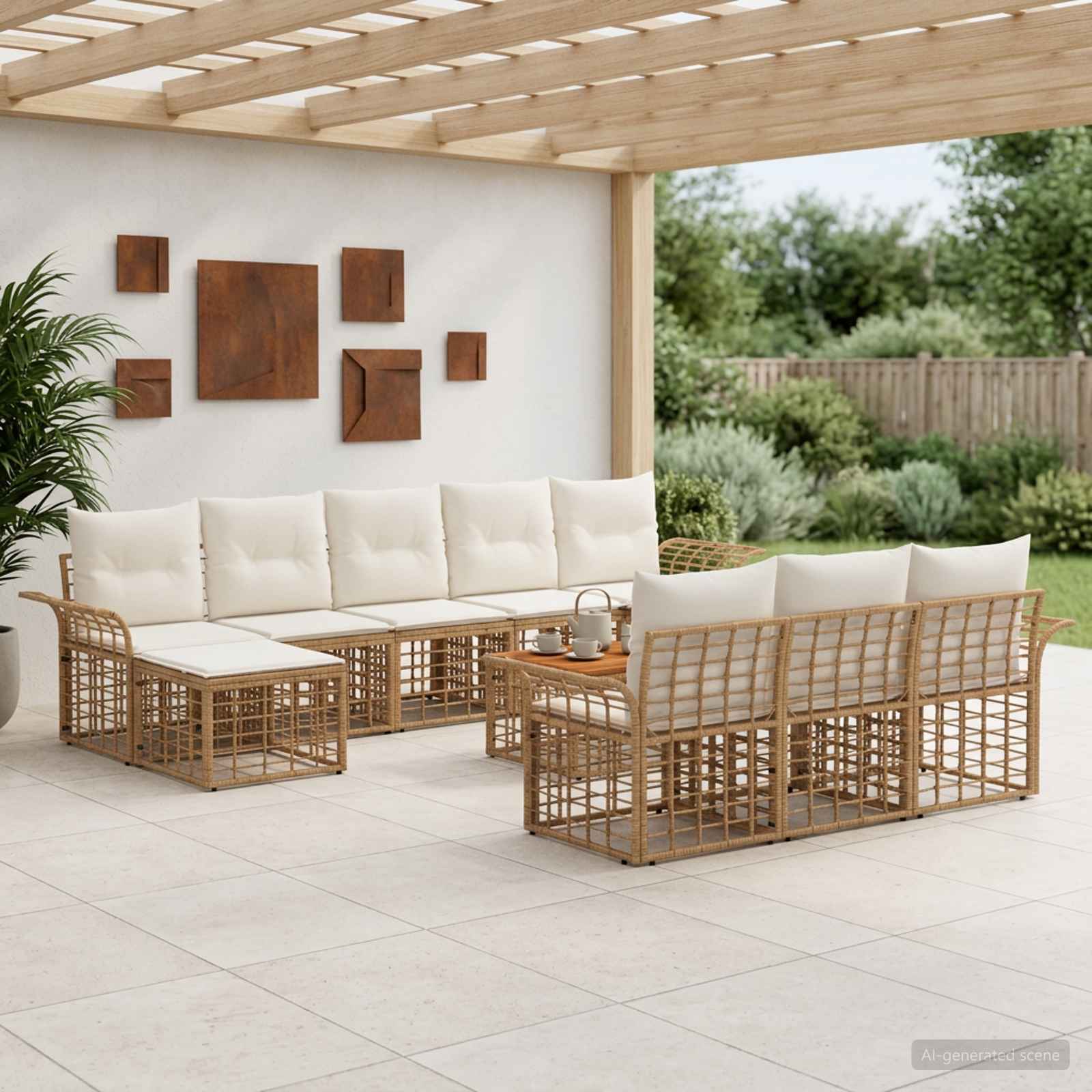 Buiten bankenset 11 pcs Natuurlijk en Crème Wit Polyester – afbeelding 1
