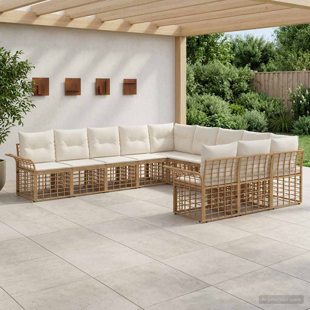 Buiten bankenset 11 pcs Natuurlijk en Crème Wit Polyester