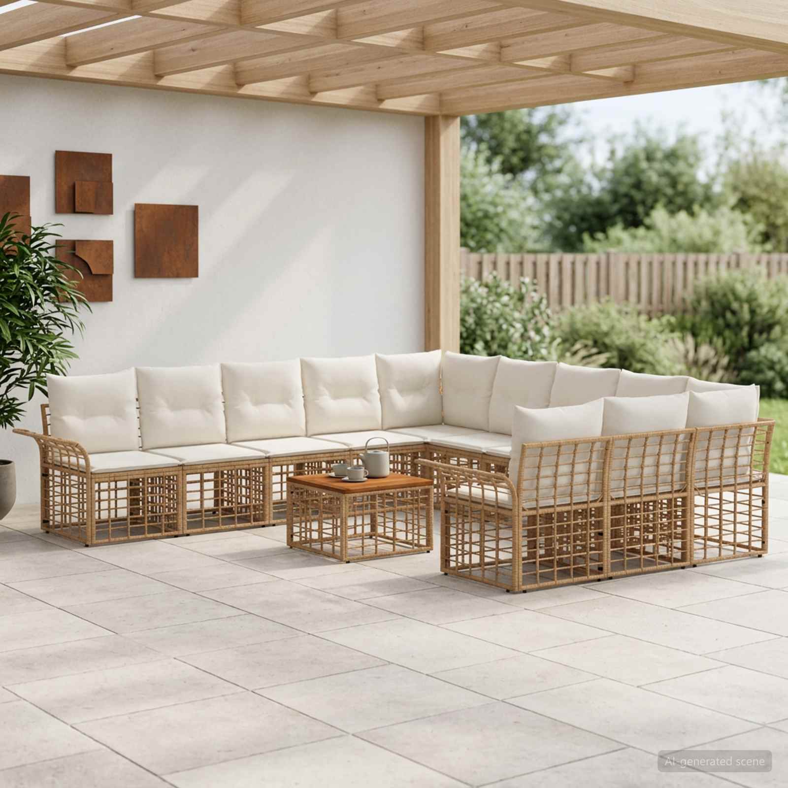 Buiten bankenset 12 pcs Natuurlijk en Crème Wit Polyester – afbeelding 1
