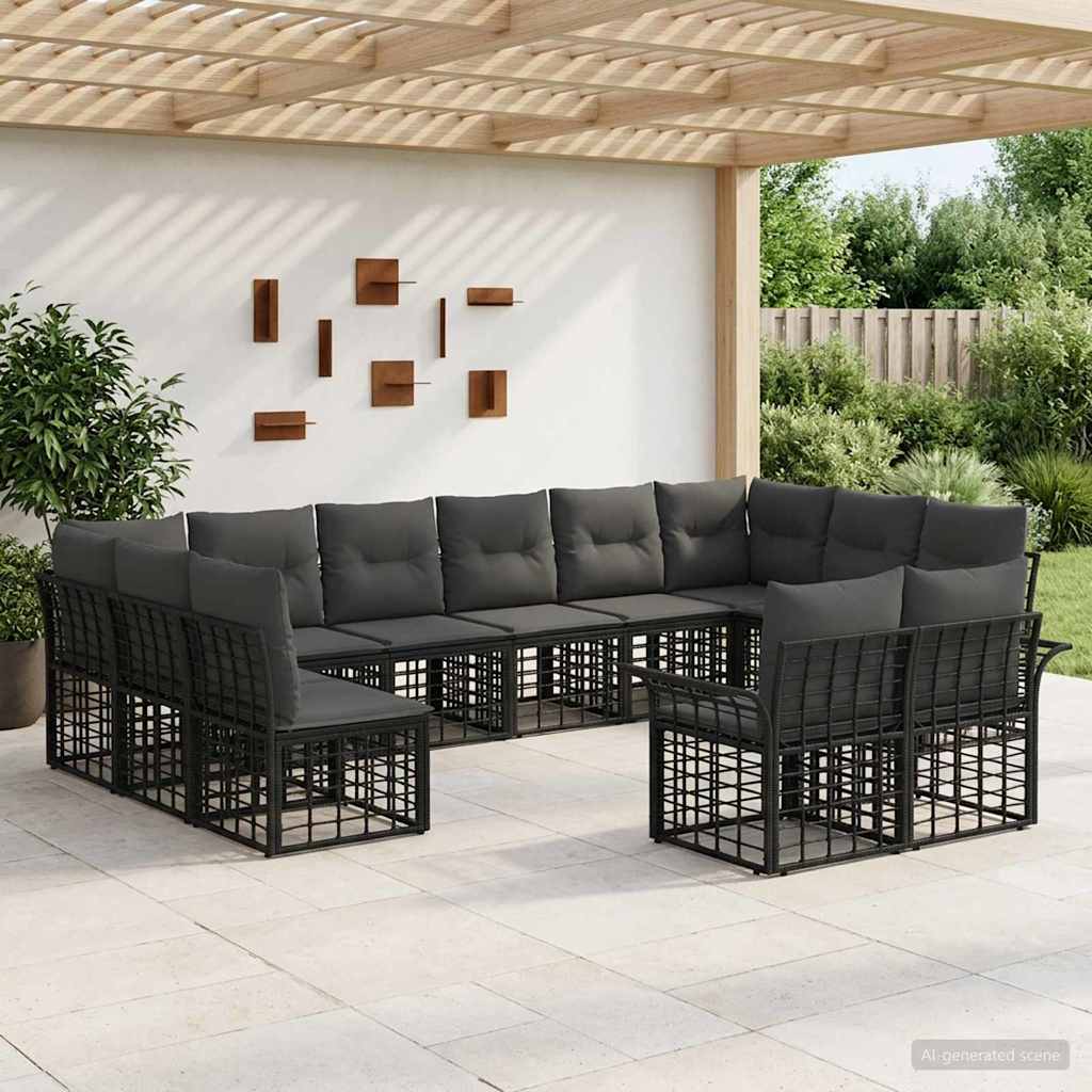 Buiten bankenset 12 pcs Zwart en Donkergrijs Polyester