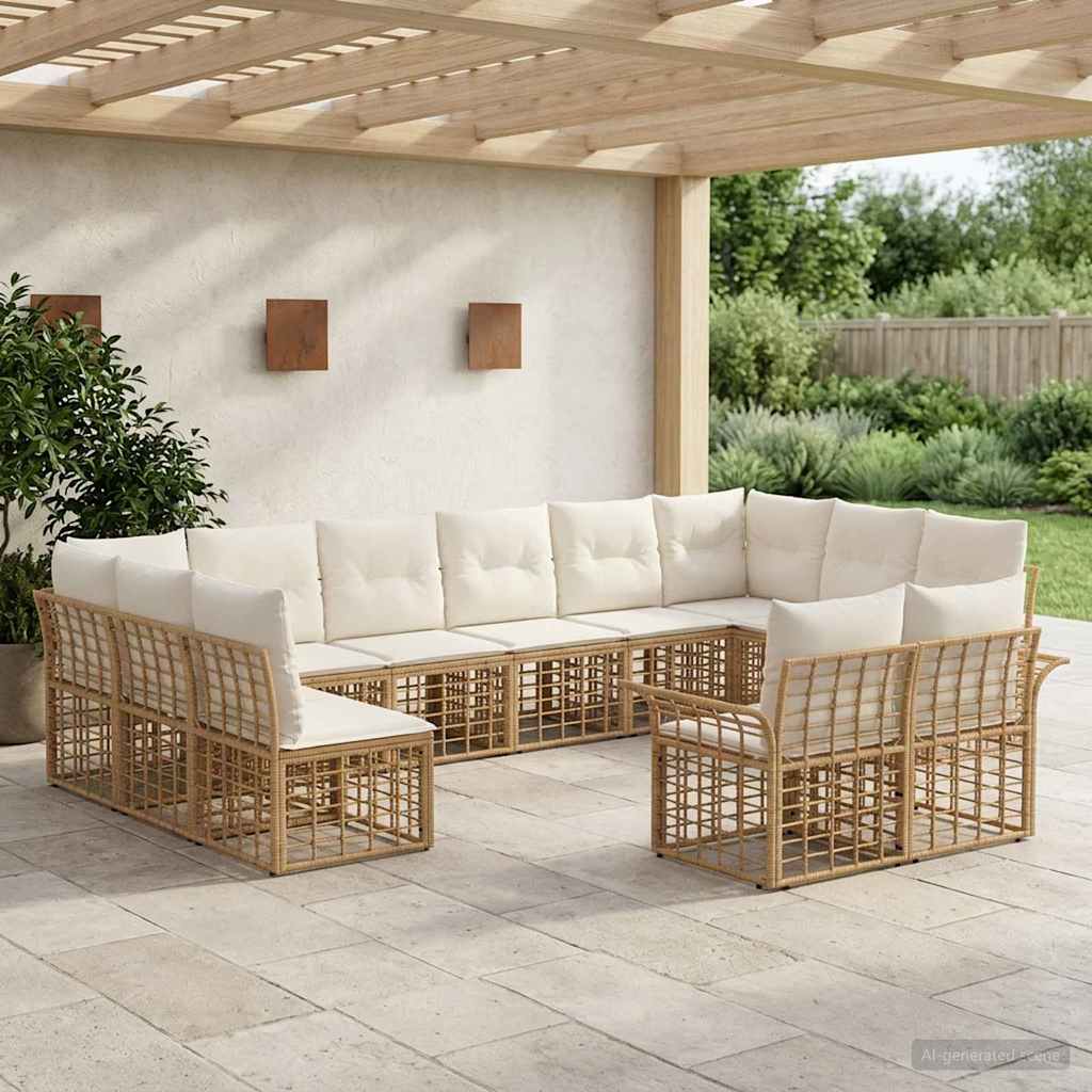 Buiten bankenset 12 pcs Natuurlijk en Crème Wit Polyester – afbeelding 1