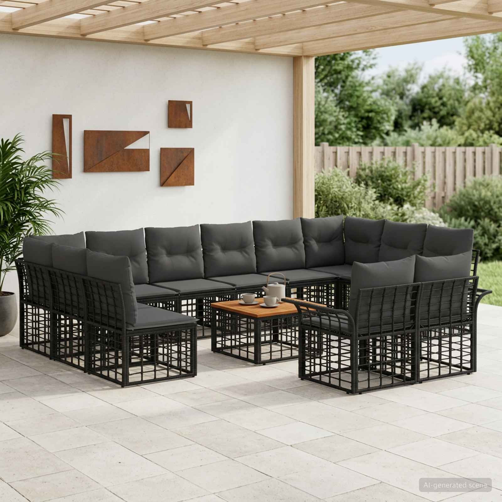 Buiten bankenset 13 pcs Zwart en Donkergrijs Polyester – afbeelding 1