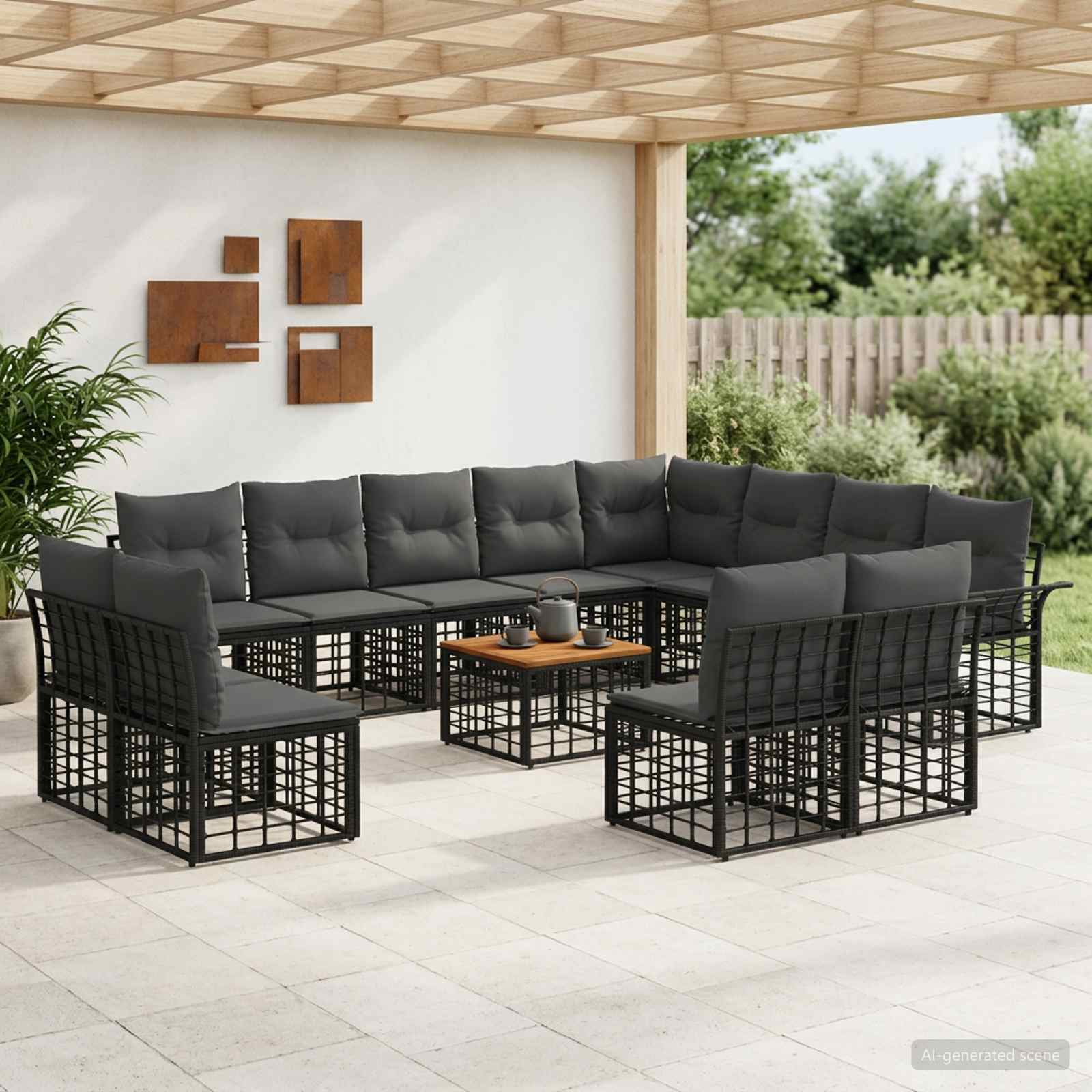Buiten bankenset 13 pcs Zwart en Donkergrijs Polyester – afbeelding 1