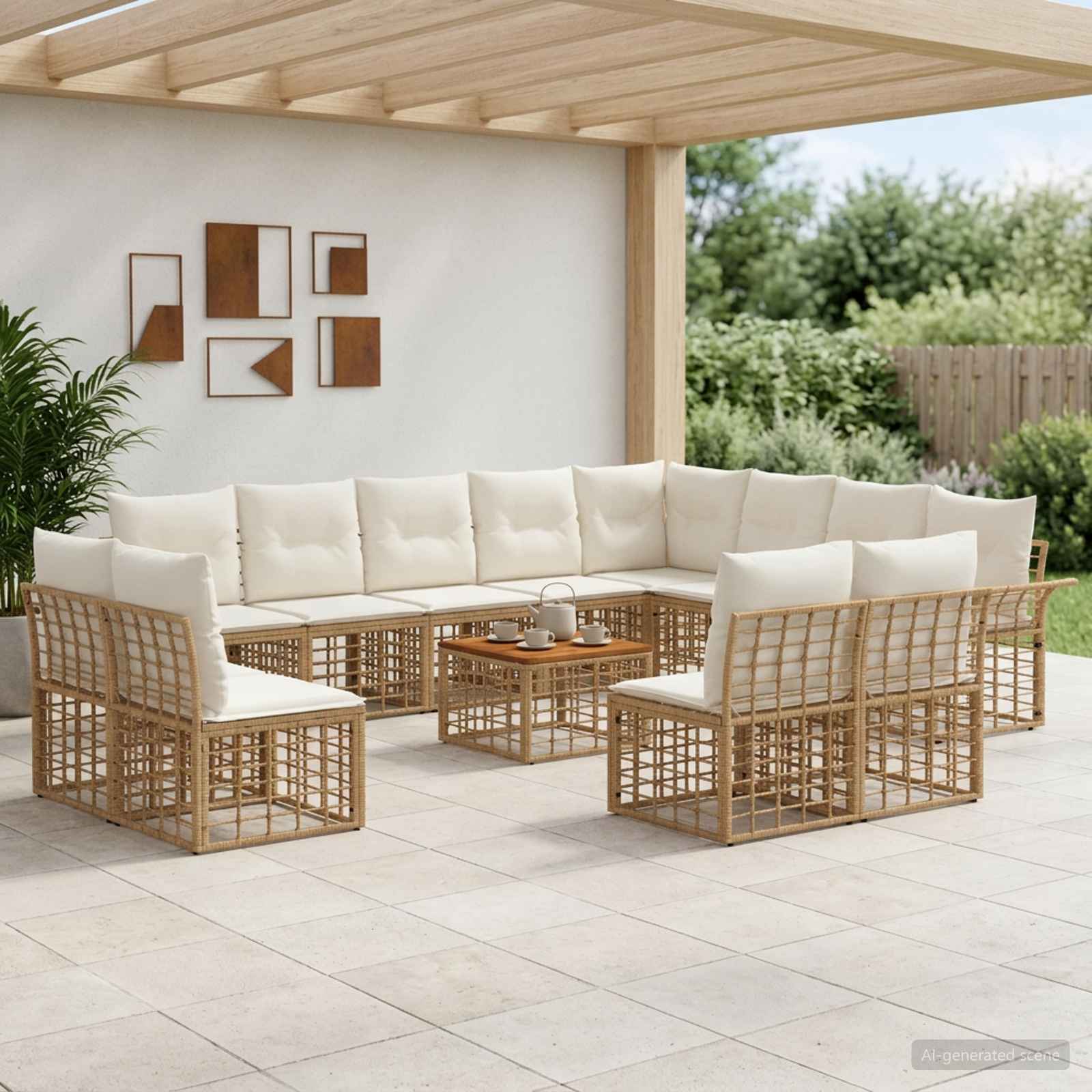 Buiten bankenset 13 pcs Natuurlijk en Crème Wit Polyester – afbeelding 1